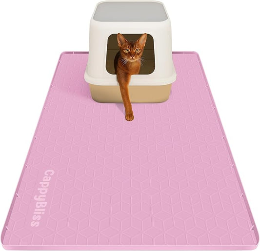 Large Cat Mat for Litter Box, 34"x22" Waterproof Silicone Mat with Litter Trapping, Easy Clean & Non-Slip Floor Pad for Indoor Cats, Pink