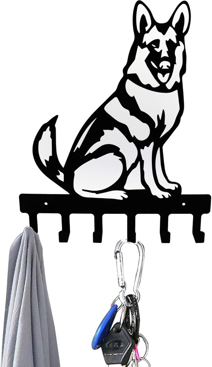 YANGZHI Wall Mount Key Hooks, Wall Decorative Dog Family Key Holder Black Dog Wall Hooks Hanger Gift for Bedroom, Living Room, Kitchen, Bathroom Hardware Hooks German Shepherd (11 * 13.1 inches)