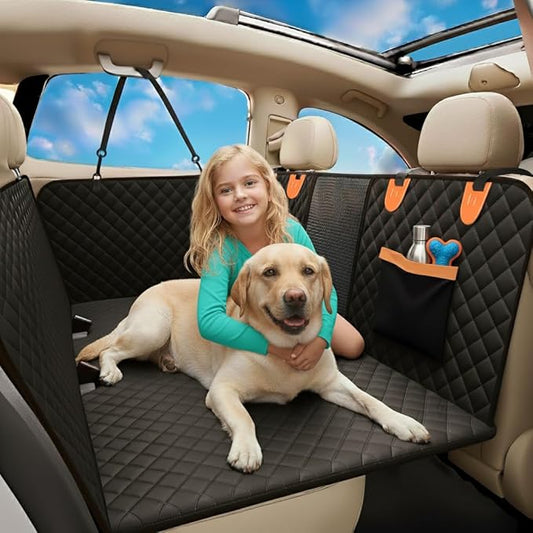 Back Seat Extender for Dogs – Hard Bottom Car Seat Cover for Dogs, Waterproof Rear Seat Protector with Mesh Window & Side Flaps, Fits Cars, SUVs, Trucks, Extra Space & Comfort