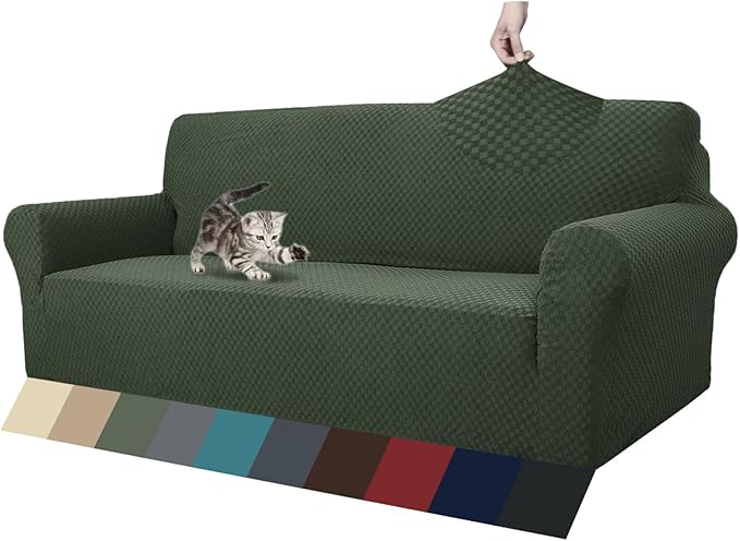 ZNSAYOTX 1 Piece Jacquard Couch Covers for 3 Cushion Couch High Stretch Sofa Cover for Pets Dogs Anti Slip Extra Large Sofa Slipcovers Furniture Protector (XL Sofa, Army Green)