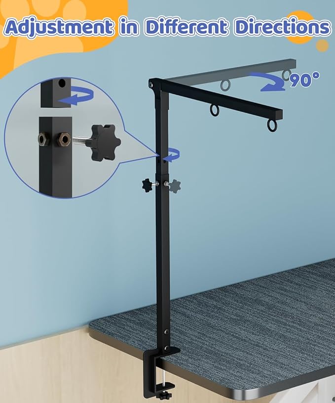 Artibear Dog Grooming Arm with Clamp for Small Dog, Adjustable Height to 33in, Pet Grooming Arm for Table with 1 Loop Noose & 2 No Sit Haunch Holder for Home & Store Nail Trimming (Table Not Include)