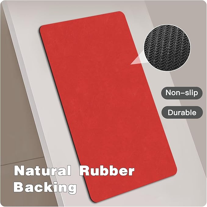 Christmas Bath Mat, Red Bathroom Rugs Non Slip Washable Thin Absorbent Bath Mat Fits Under Door Bathroom Floor Mat Perfect for Bath, Shower, or Sink 17"x59" Red