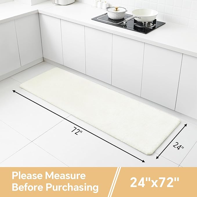 Cream Bathroom Rugs Runner 24"x72" - Extra Long Plush Bath Mat, Non Slip Absorbent Microfiber Floor Rug, Washable and Fluffy - Ideal for Bathroom, Kitchen or Pet Mat Use