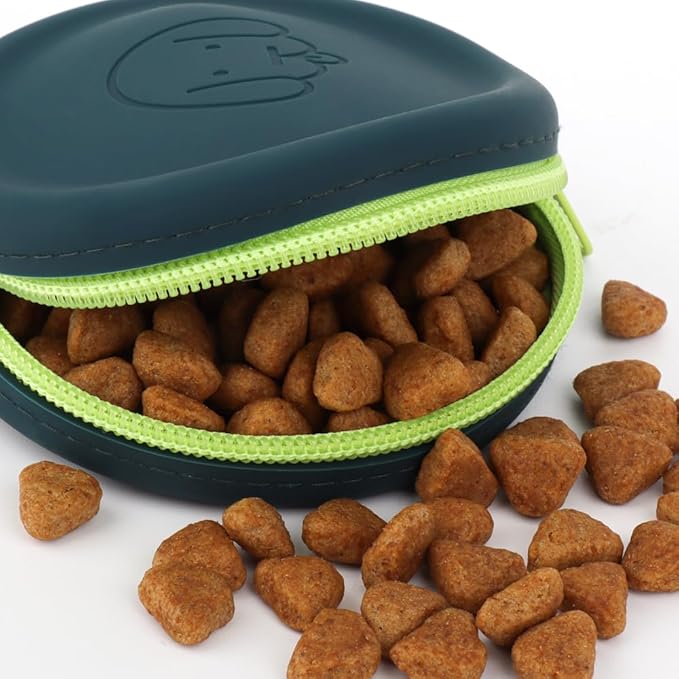 WALLFID Silicone Dog Treat Pouch, 2PCS Pet Walking Bag, Pocket Size, Easy to Clean, Odorless, Zipper Design, Moisture-proof, Portable Training Bag (Lake Blue & Green, 3.55 x 3.55 x 1.18 inches)