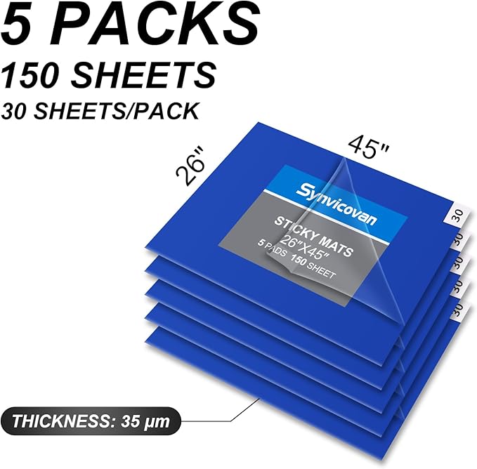 26" x 45" Blue Sticky Mat Tacky Pads Adhesive Floor Mat (5 Packs,150 Sheets,30 Sheets/Pack for Cleanroom Laboratory Hospital Construction Pets Home Indoor Gymnasium and Workshop