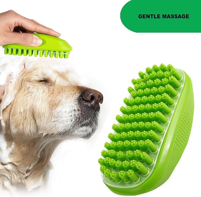 Rubber Curry Brush for Dog & Cat, Soft Curry Comb with Removable Screen, Pet Silicone Brush for Short & Long Hair, Use Wet as Bath Scrubber or Dry for Grooming