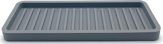 Happitasa Silicone Kitchen Sink Organizer Tray, Sponge Holder and Countertop Protector | Bathroom and Kitchen Soap Dish and Dispenser Tray (Grey, 9"x3.5")
