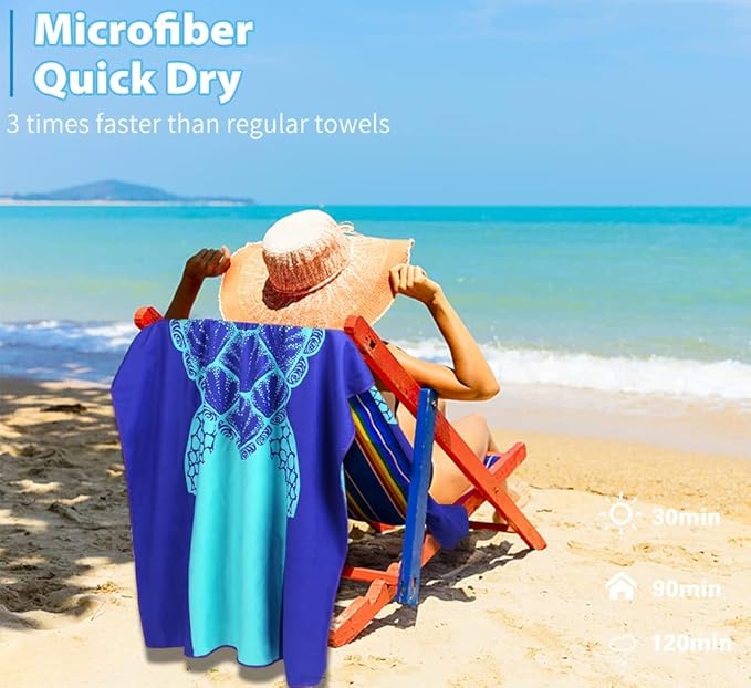 2 Pack Microfiber Lightweight Beach Towel 71"x32" Oversized Extra Large Thin Sand Free Towels Travel Swim Pool Yoga Gym Camping for Adults Women Men Beach Essentials Accessories Vacation Gift