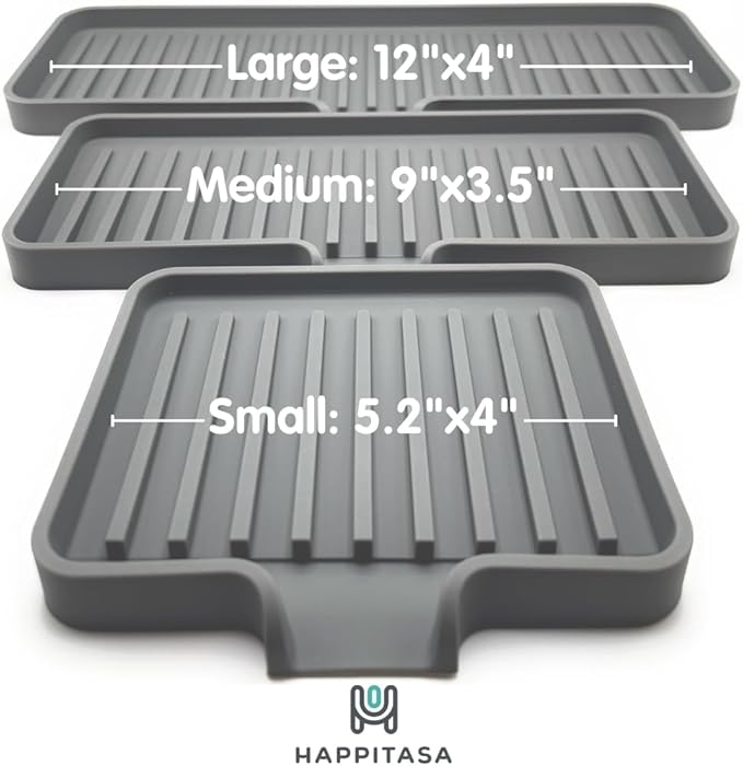 Happitasa Silicone Soap Dish Tray and Sponge Holder with Drain Chute | Bathroom and Kitchen Sink Organizer Caddy (Pistachio, 12"x4", 7.4 Ounces)