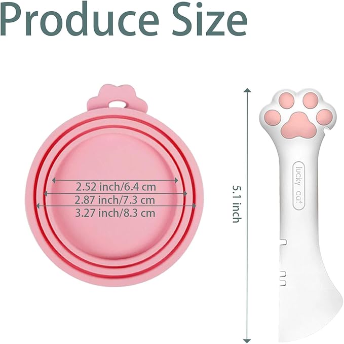 Cat Wet Food Spoon with Can Lids 3 oz, Multi-Function Cute Paw Shape Opener Spatula Cat Spoon Silicone Pet Covers (Universal Size,One fit 3 Standard Size Pet Cans