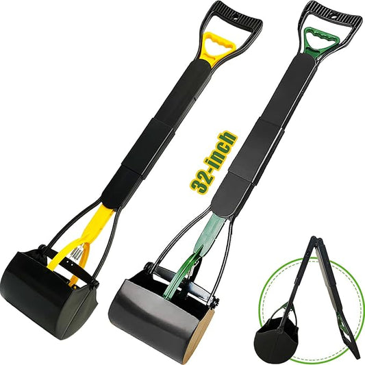 2-Pack Pooper Scooper for Large Small Dogs Heavy Duty, 32" Long Handle Poop Scoop for Yard, Grass, Gravel, Dog Poop Grabber with High Strength Material and Durable Spring