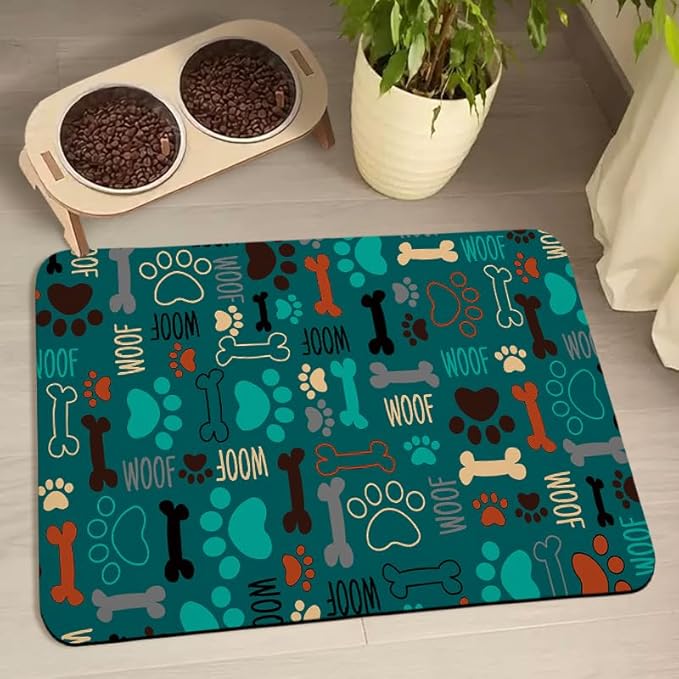 Dog Food Mats for Floors Waterproof, Dog Cat Water Bowl Mats Pet Feeding Absorbent Mat Dog Cat Pet Placemats for Food and Water Green 17 * 30 inch