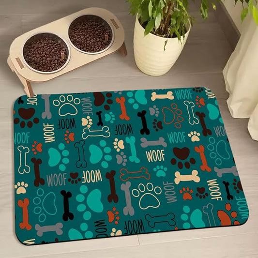 Dog Food Mats for Floors Waterproof, Dog Cat Water Bowl Mats Pet Feeding Absorbent Mat Dog Cat Pet Placemats for Food and Water Green 12 * 20 inch
