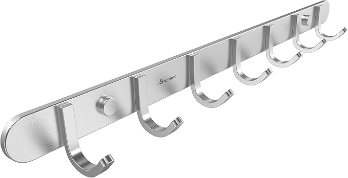 Sagmoc Towel Hook Rack Brushed Nickel 17-Inch Coat Hook Rail Wall Mounted with 7 Hooks, Durable Wall Hangers for Bedroom, Bathroom, Foyer, Hallway (304 Stainless Steel)