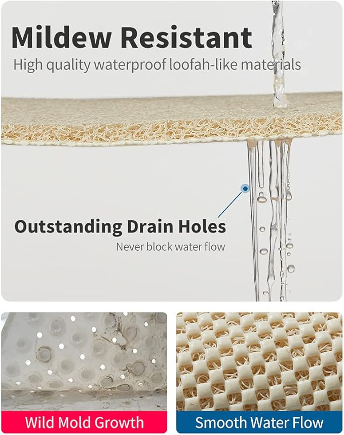 Non Slip Shower Mat, Comfortable Bath mat for Textured Surface,Quick Drying Easy Cleaning Shower Floor Mat for Wet Area,Without Suction Cups Beige 24 x 24