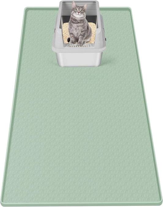 Bartuke Cat Litter Mat, Extra Large 51" x 25.6" Silicone Mat Litter Trapping Mat for Scatter Control, Soft on Kitty Paws, Easy to Clean (Green)