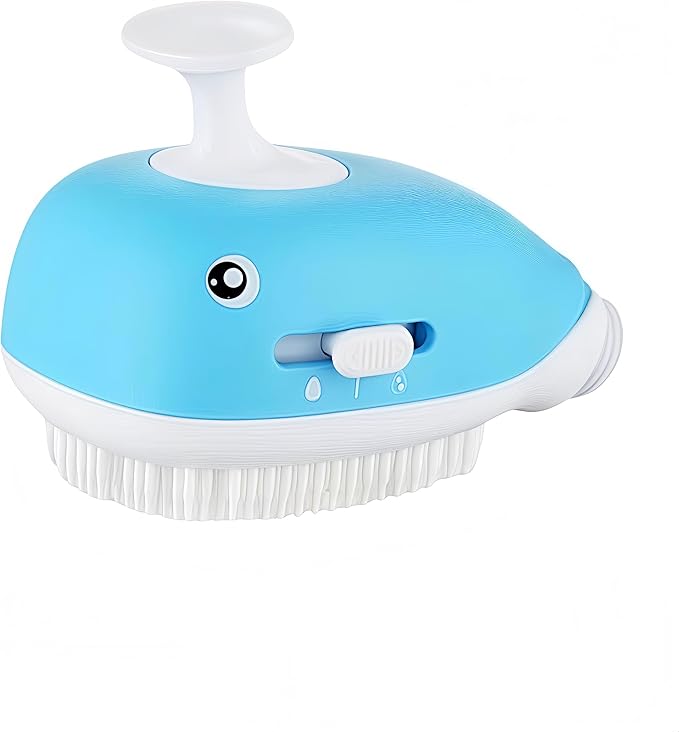 WJCCLYJC Deshedding Dog Bath Brush With Shampoo Dispenser - 2-In-1 Shower Hose Attachment For Dogs, Adjustable Handle For Kids And Adults, Includes Silicone Scrubber For Easy Washing (blue)