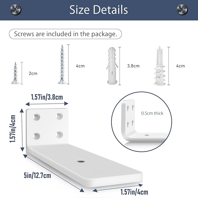 MLOQI 4 Pack Floating Shelf Bracket Heavy Duty, Hidden Shelf Brackets 5mm Thick L Brackets for Shelves up to 50 KG (White 12.7cm)