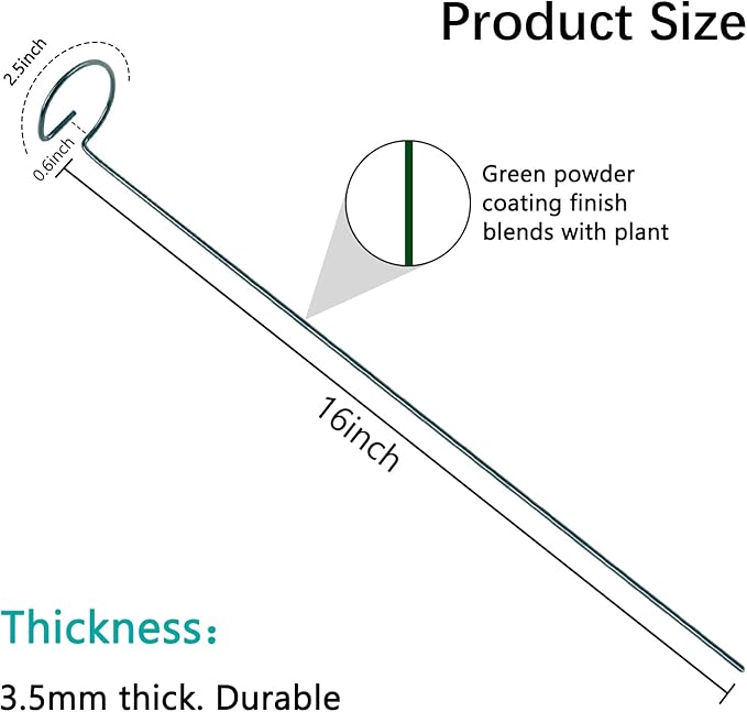 12 Pack 16 Inch Plant Support Stakes, Metal Single stemmed Flower Support Hoops，Garden Plant Stakes Plant Prop for Amaryllis Orchid Lily Rose Peony Tomatoes Gladiolus