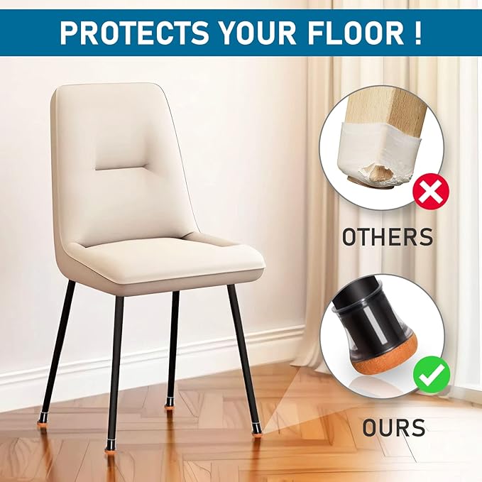 24 Pcs Chair Leg Floor Protectors, Silicone Chair Leg Protectors Caps Covers for Hardwood Floors, Furniture Pads Sliders with Wrapped Felt Bottom Medium (Fit:0.76"-1.18")