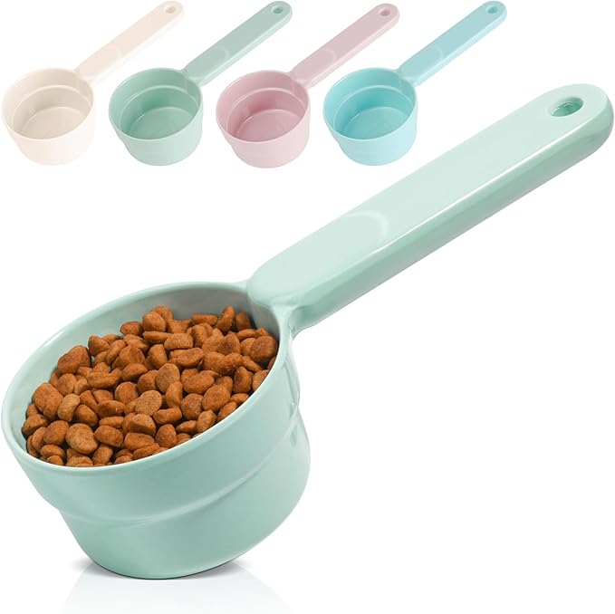 MSBC Melamine Dog Food Scoop - 1 Cup Pet Measuring Cup, Comfortable Long Handle Scoop for Dog, Cat, Ferret and Rabbit Food, Dishwasher Safe (Light Green)
