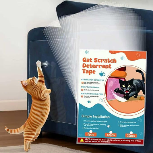 20 Pack Cat Scratch Furniture Protector – Double-Sided Sticky Deterrent Training Tape from Cat Claws, Clear Anti-Scratch Guard for Couch, Sofa, Doors, Easy Apply & Residue-Free, Not for Leather,Velvet