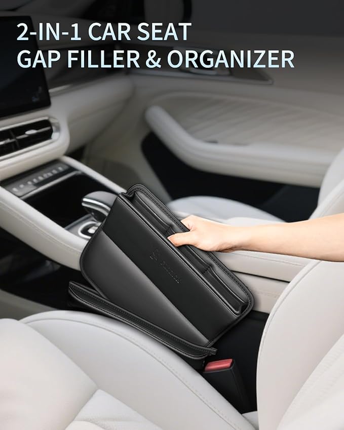 FLORICH Car Seat Gap Filler Organizer, 2-in-1 Seats Gap Filler Organizer and Storages Between Seat Car Gap Filler, Car Organizer Front Seat Universal Fit for Car SUV Truck Black 1 Pack