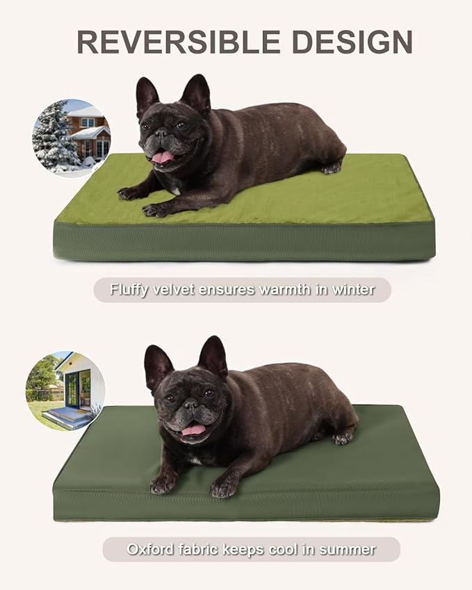 KSIIA Orthopedic Dog Bed Crate Waterproof Pet Mats for Small Dogs Deluxe Plush Washable Pet Bed with Egg Crate Foam & Removable Cover, 23 x 17 Inch, Green