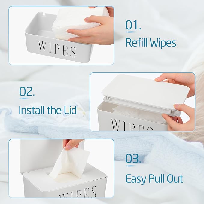 Singhoow 3 Pcs Large Baby Wipes Dispenser Refillable Wipe Holder with Lid Toilet Wipes Container for Bathroom Tissue Paper Storage Box for Home Office Cars (White,Small)
