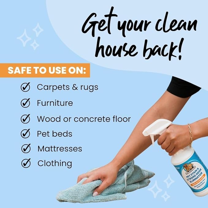 FurryFreshness Extra Strength Cat or Dog Pee Stain & Permanent Odor Remover + Smell Eliminator -Removes Stains from Pets & Kids Including Urine or Blood- Lifts Old Carpet Stains- (Gallon)