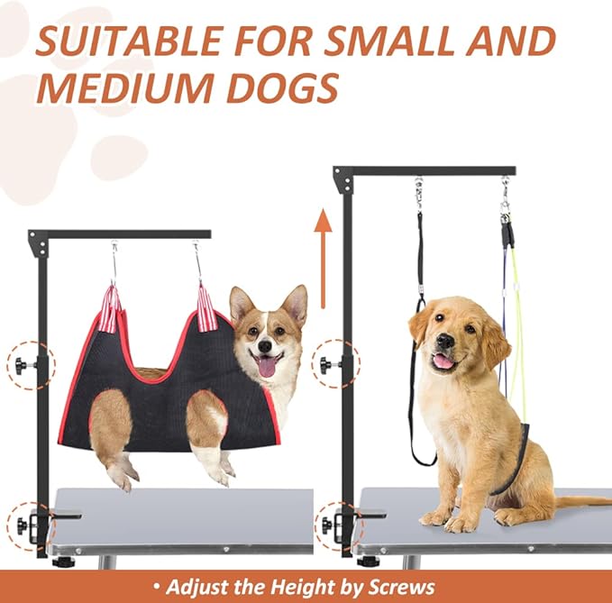 Dog Grooming Arm with Clamp and Grooming Hammock, 36" Height Foldable Dog Grooming Table Arm with No-Sit Holder and Loop Noose, Dog Grooming Stand for Small Medium Dogs at Home or Salon
