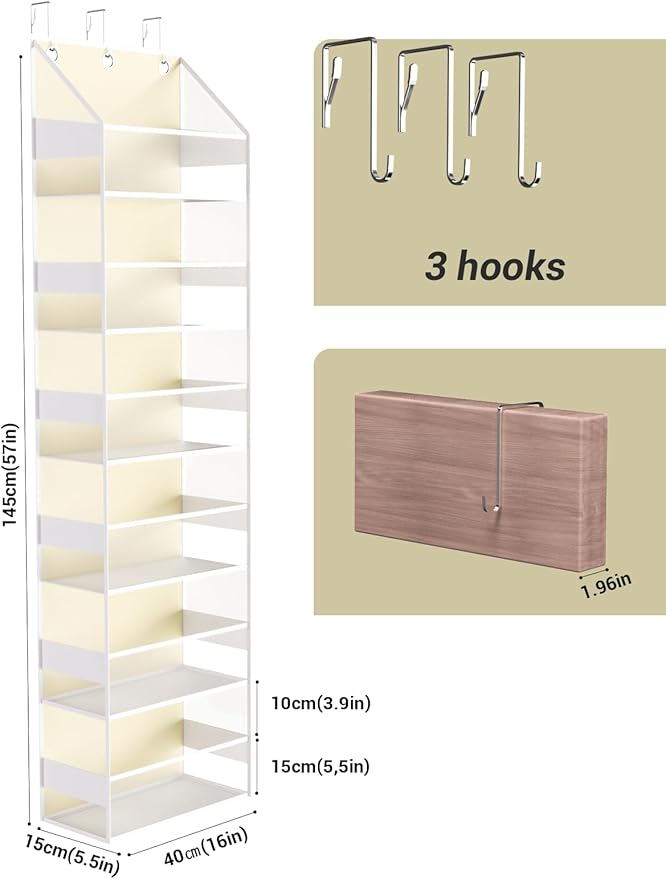Over Door Hanging Organizer with 6 Shelves, Stuffed Animal Storage - Behind Door Storage for Bedroom, Nursery, Dorm Room, 1 Pack, Beige