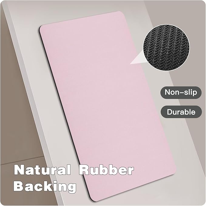 Pink Bath Mat, Bathroom Rugs Non Slip Washable Thin Absorbent Quick Dry Bath Mat Fits Under Door Bathroom Floor Mat Perfect for Bath, Shower, or Sink 17"x59" Pink