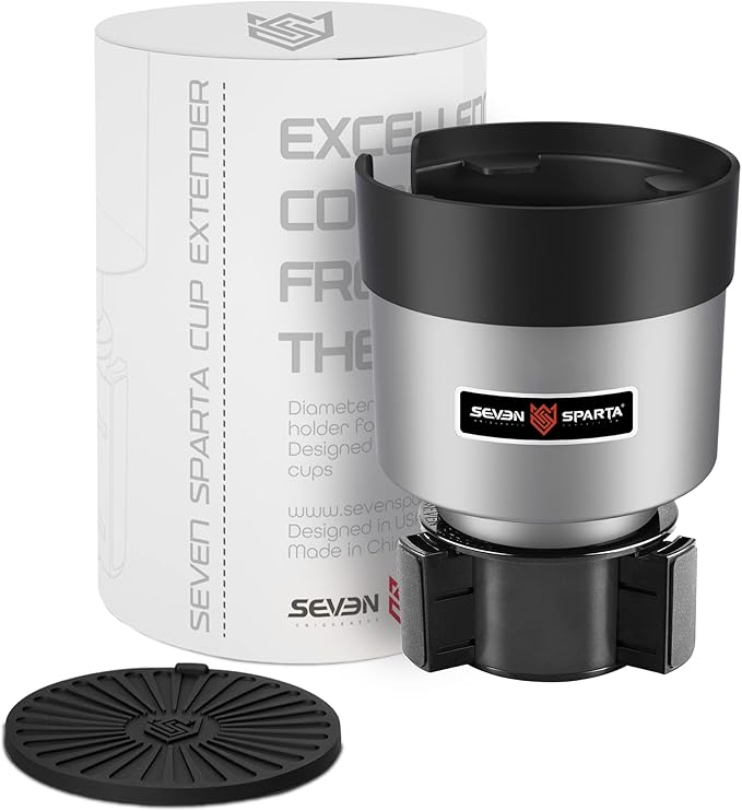Seven Sparta Car Cup Holder Expander with Adjustable Base, Compatible with Hydro Flasks 32/40 Ounce, Compatible with Yeti Ramblers 20/26/30 Ounce, Other Bottles in 3.4"-3.8"(Silver Gray)