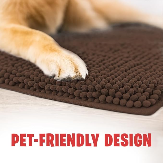 MudGuard Mat™ Dog Door Mat for Muddy Paws, Super Absorbent Microfiber, Non-Slip Indoor Mat, Quick Dry Chenille Mud Mat for Dogs & Entryway, Washable, Choco 19" x 30"