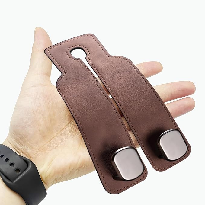 Headrest Hooks - Car Seat Back Double Hook Leather, Purses Hooks (4-Grey)