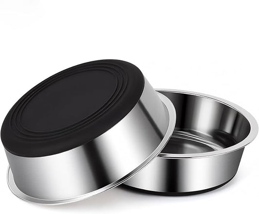 Dog Bowls Durable Heavy Duty Stainless Steel Dog Bowls Non-Slip Basic Bowl for Dogs with Rubber Base (2 Pack, 7 Cups)