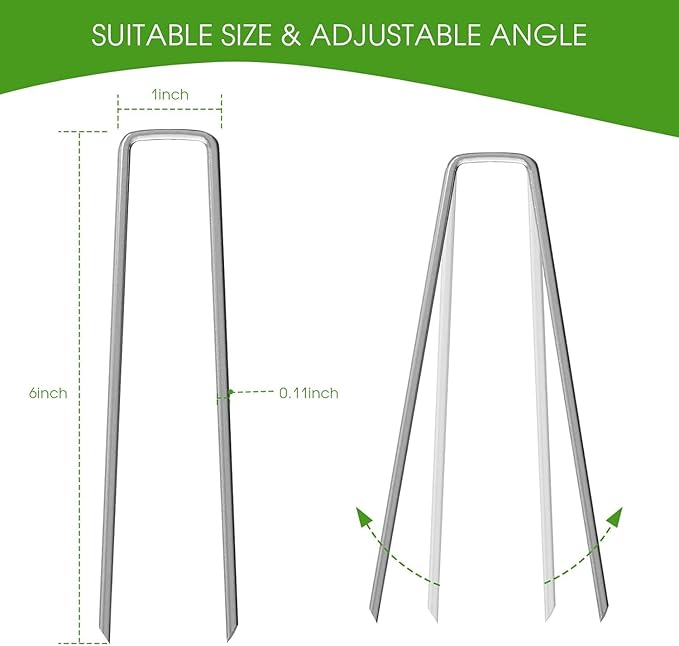 6 Inch Galvanized Garden Landscape Staples Stakes, 25 50 100 PCS Anti-Rust Garden Staples Tent Ground Stakes U-Shaped Landscape Pins for Secure Lawn Fabric, Decoration (100, 6 Inch)