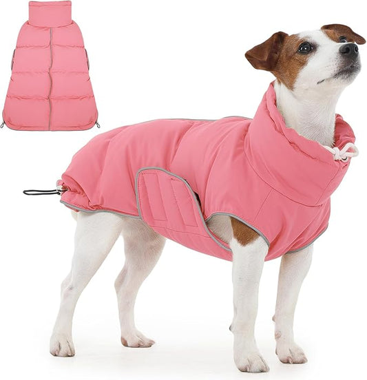 FUAMEY Dog Puffer Jacket for Small Dogs,Dog Cold Weather Coats Winter Dogs Down Jackets Waterproof Pet Snowsuits Warm Puppy Winter Vest Turtleneck Pets Adjustable Jackets Coats Pink XS