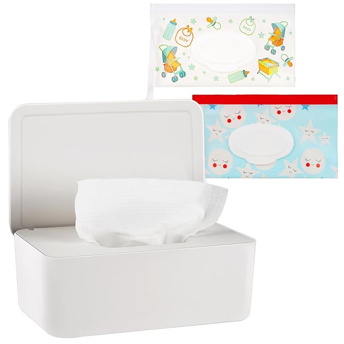 Whiidoom Diaper Wipes Dispenser Wipes Holder, Wipes Tissue Case Keeps Wipes Fresh Tissue Wipes Container with Lid (White)