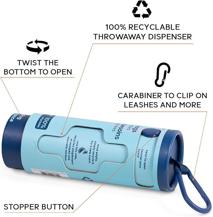 GOO-EEZ Disposable Pet Waste Bag Dispenser 3-Pack (135 ct), Pre-Loaded with 65% Recycled Dog Poop Bags with Easy-Tie Handles, No Refills Needed Twist-and-Pull Design - Watermelon Breeze