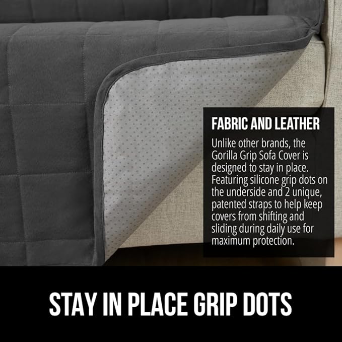 GORILLA GRIP Patented Waterproof Slip-Resistant Oversized 78” Sofa Protector Cover, for Leather or Fabric Couch Cushion, Large Microsuede Furniture Covers Pets, Machine Washable Slipcover, Charcoal