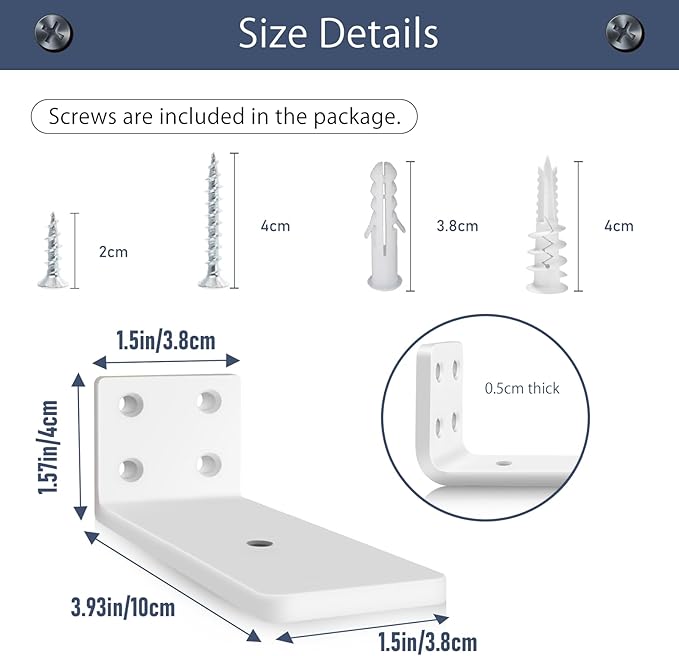 MLOQI 6 Pack Floating Shelf Bracket Heavy Duty, Hidden Shelf Brackets 5mm Thick L Brackets for Shelves up to 50 KG (White 10cm)