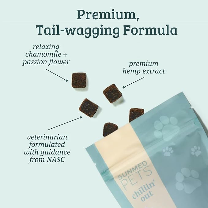 Sunmed Chillin' Out Hemp Dog Chews with Chamomile & L-Tryptophan – Stress Relief, Calming & Relaxation for Dogs – Helps with Anxiety & Stressful Situations – 40 Count