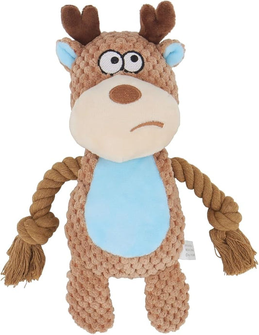 TONYFY Dog Toys, Dog Squeaker Toys with Crinkle Paper, Stuffed Animal Dog Plush Chewing Toy, Cotton Rope Interactive Toys for Puppy, Small, Middle Dogs (Camel-Colored Elk)