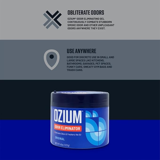 Ozium Air Sanitizer 4.5 oz Gel: Odor Eliminator for Strong Odor, Car Air Freshener (Carbon Black, 2 Packs)