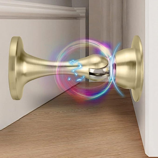Bak Bo 3 Pack Magnetic Door Stopper, Strong Magnetic Door Holder Keep Door Open, Zinc Alloy Door Catch for Wall & Floor Mounting, No Drilling Door Stop with Adhesive Brushed Gold