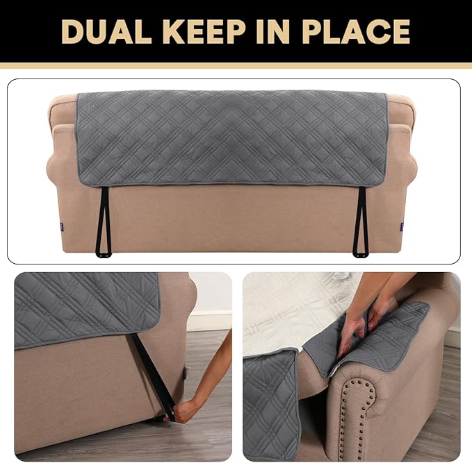PrinceDeco 100% Waterproof Chair Sofa Slipcover for Living Room Water Resistant Couch Cover Furniture Protector Cover with Elastic Straps for Pets Kids Children Dog Cat(Chair 23", Grey)