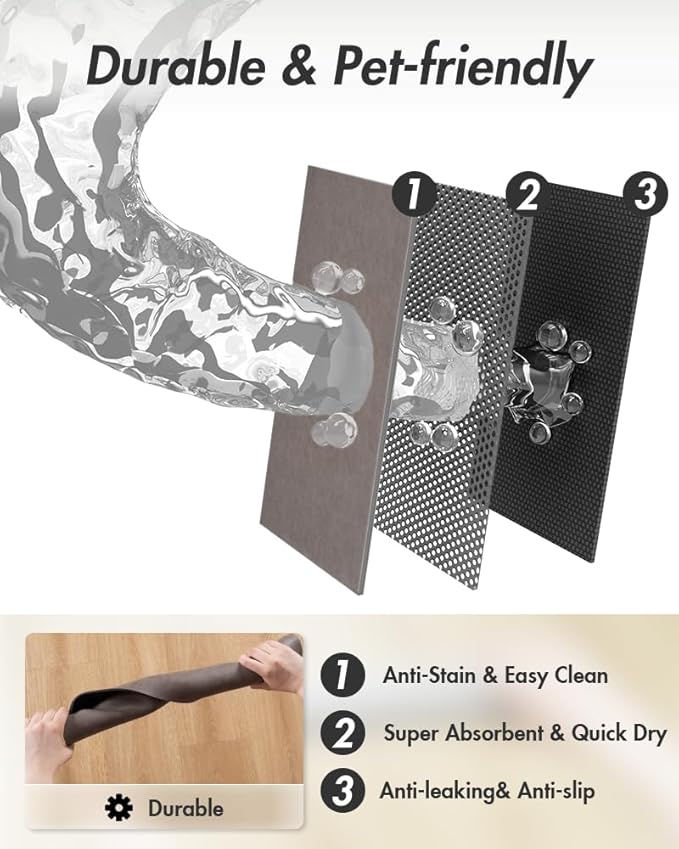 MontVoo-Absorbent Pet Feeding Mat-No Stains Pet Mat for Food and Water Bowl-Quick Dry Cat & Dog Food Mat Water Dispenser Mat-Pet Supplies Mat-Dog Water Bowl Mat for Messy Drinker,（Brown,23"x34"）