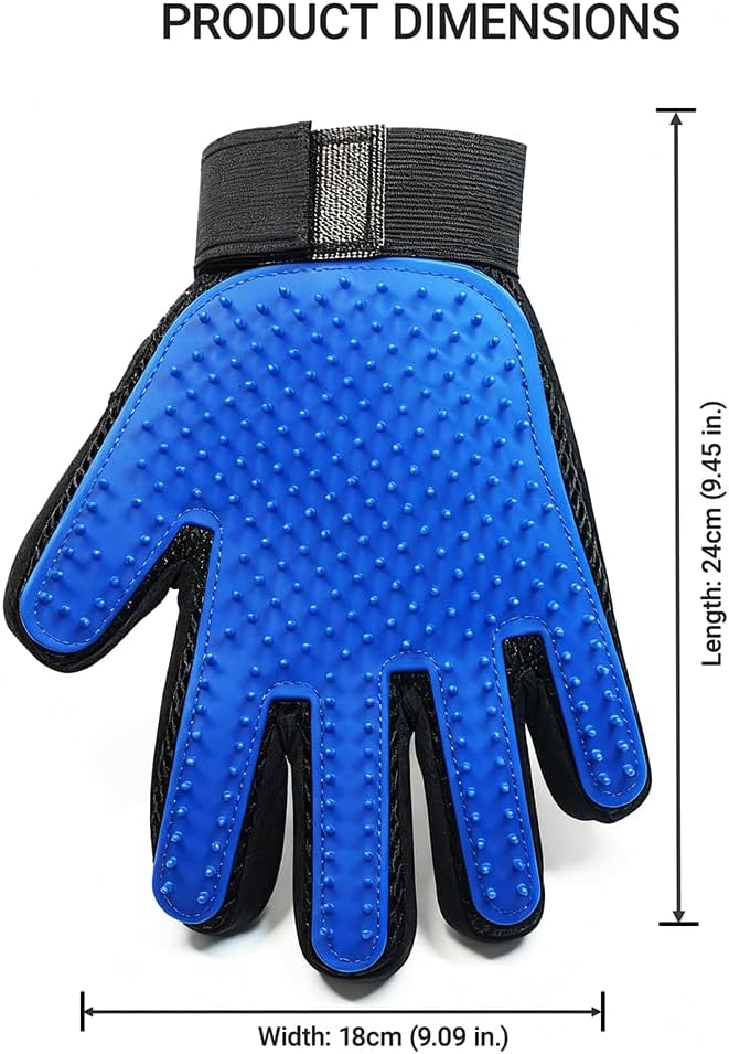Pet Hair Remover Glove - Gentle Deshedding Brush Glove for Dogs & Cats - Enhanced Grooming & Massage Mitt for Long and Short Fur - Perfect for Shedding and Bathing (Blue)